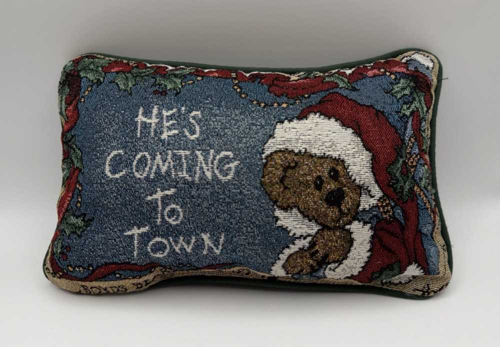 Boyd's Bears Friends Vintage 90s Tapestry Pillow He's Coming to Town Santa Bear